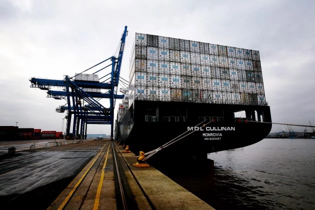 Container Ships Unload At Tilbury Port Container ship