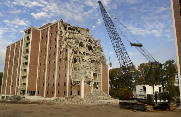 Demo Caruthers-Neilson photo of Neilson Hall demolition